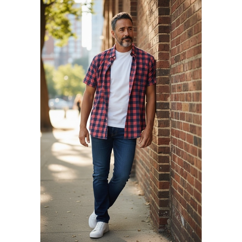 Sonoma Men's Plaid Shirt in Red and Navy